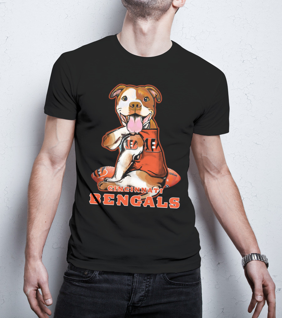 CINCINNATI BENGALS Pittbull Mascot Football T-Shirt