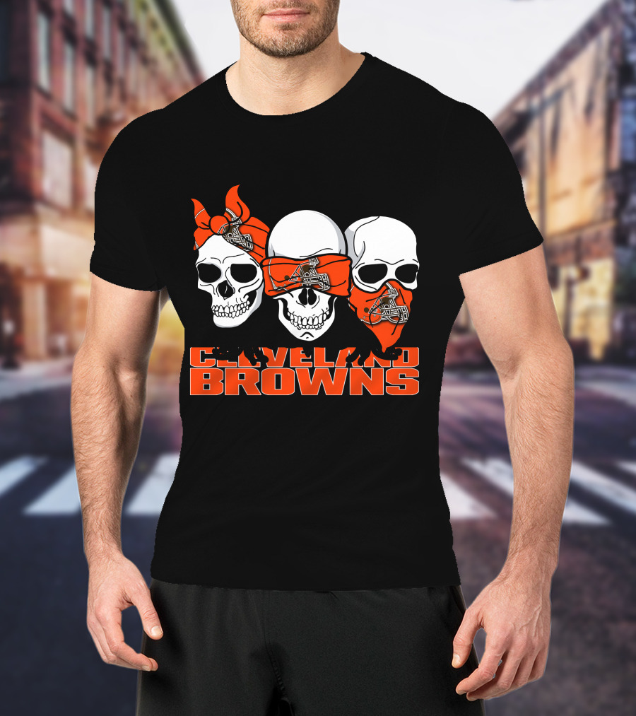 3 Skull CLEVELAND BROWNS Helmet Bandanas T-Shirt