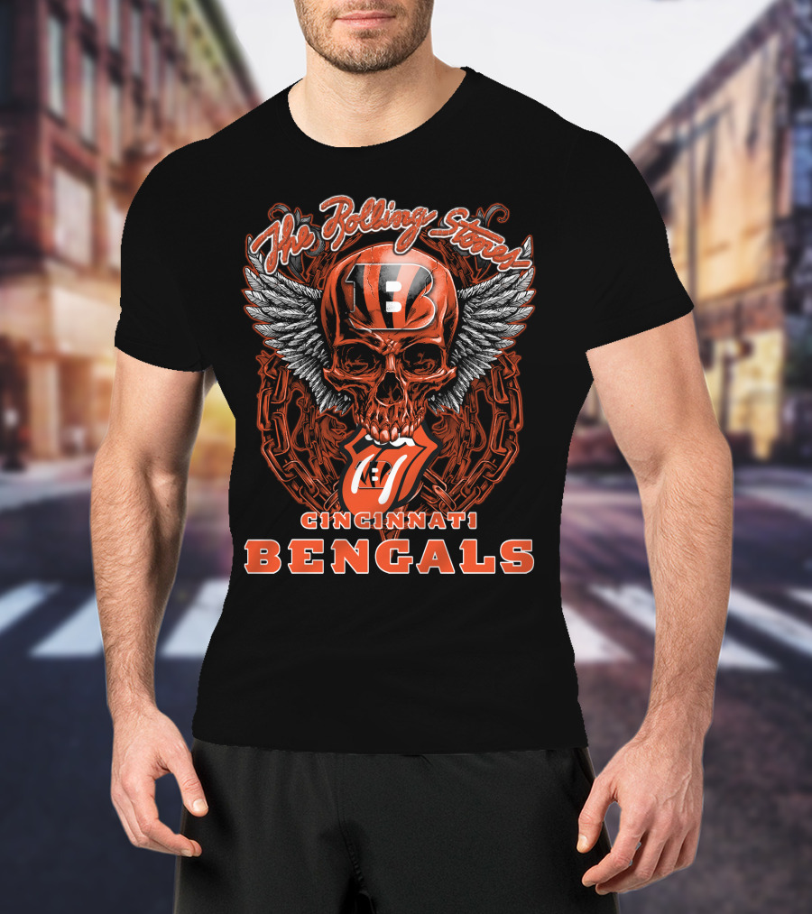 The Rolling Stones Cincinnati Bengals Skull Winged Tongue T-Shirt