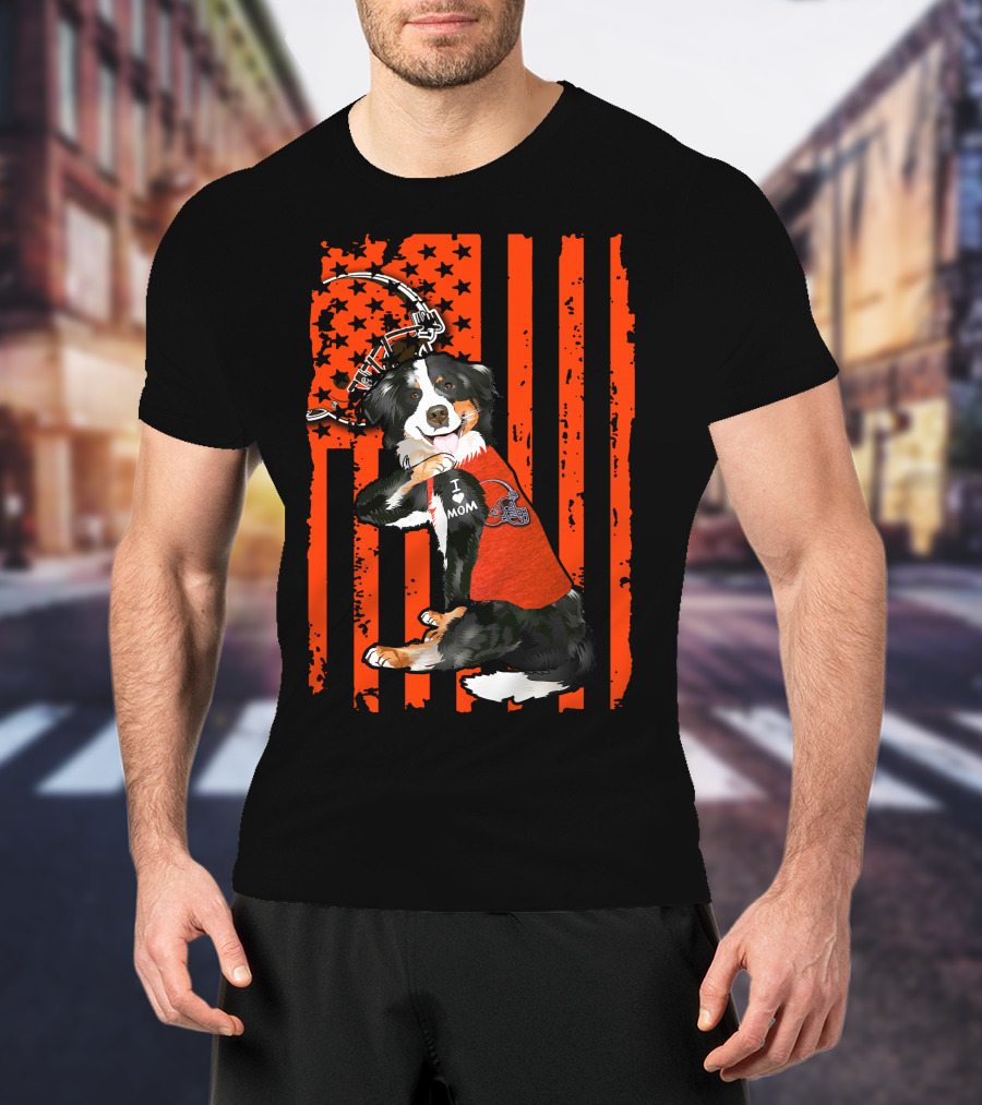Border Collie CLEVELAND BROWNS I Love Mom Football Helmet America T-Shirt