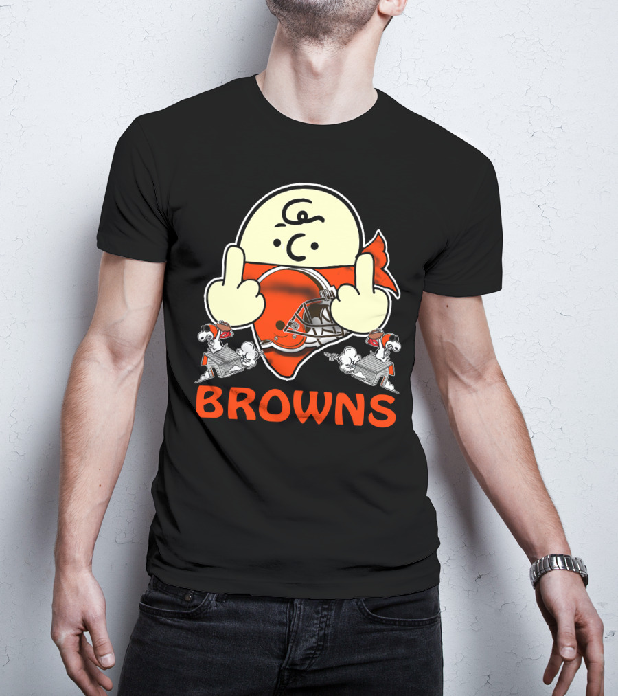Cleveland Browns Cartoon Helmet Icon With Saluting Snoopy Duo T-Shirt