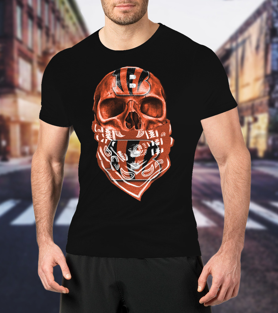 Cincinnati Bengals Skull Bandana Fan T-Shirt