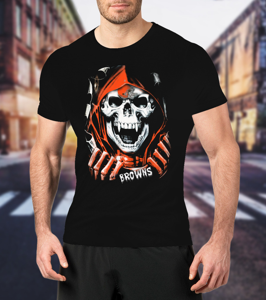 Browns Skull Hoodie With Football Helmet T-Shirt