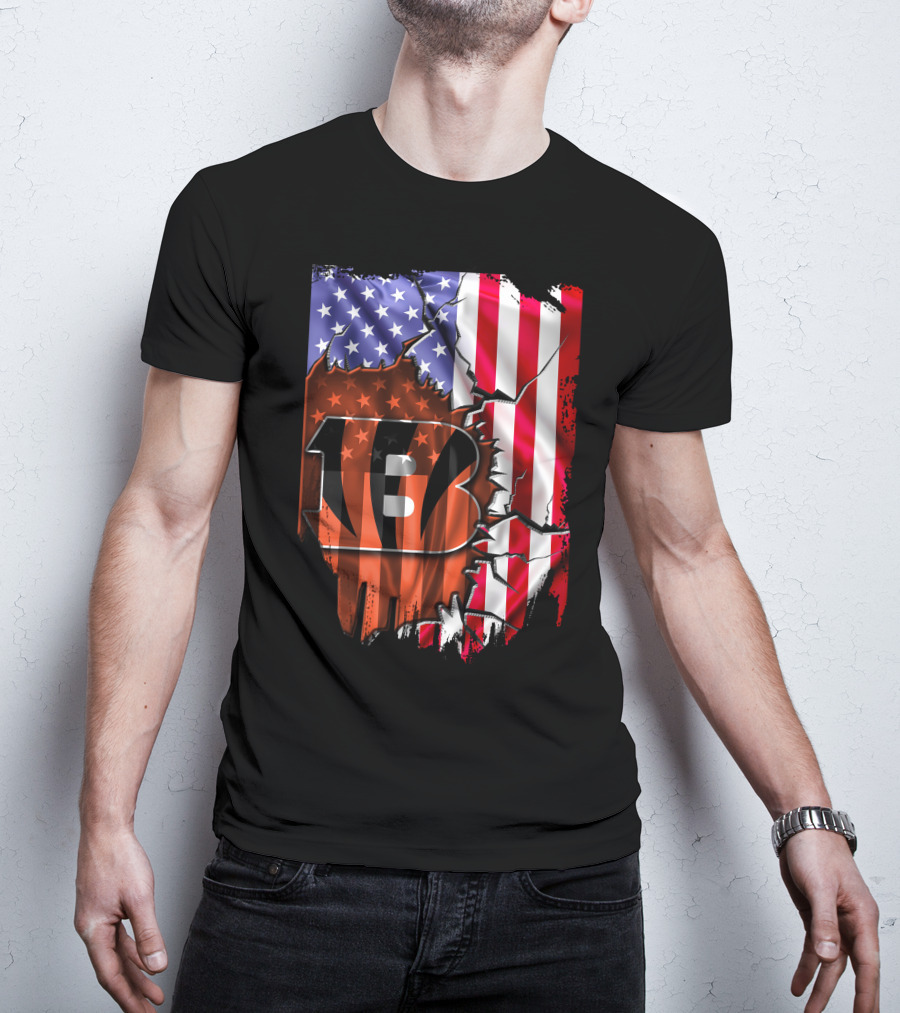 Cincinnati Bengals American Flag Crack Pattern Theme T-Shirt
