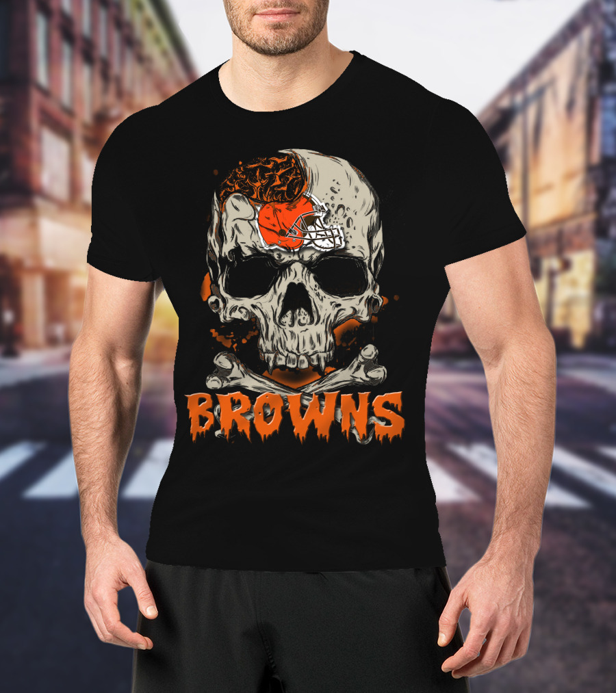 Cleveland Browns Skull And Crossbones Helmet T-Shirt