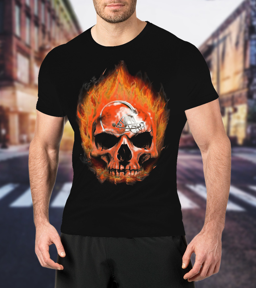 Cleveland Browns Skull In Flames 35 T-Shirt