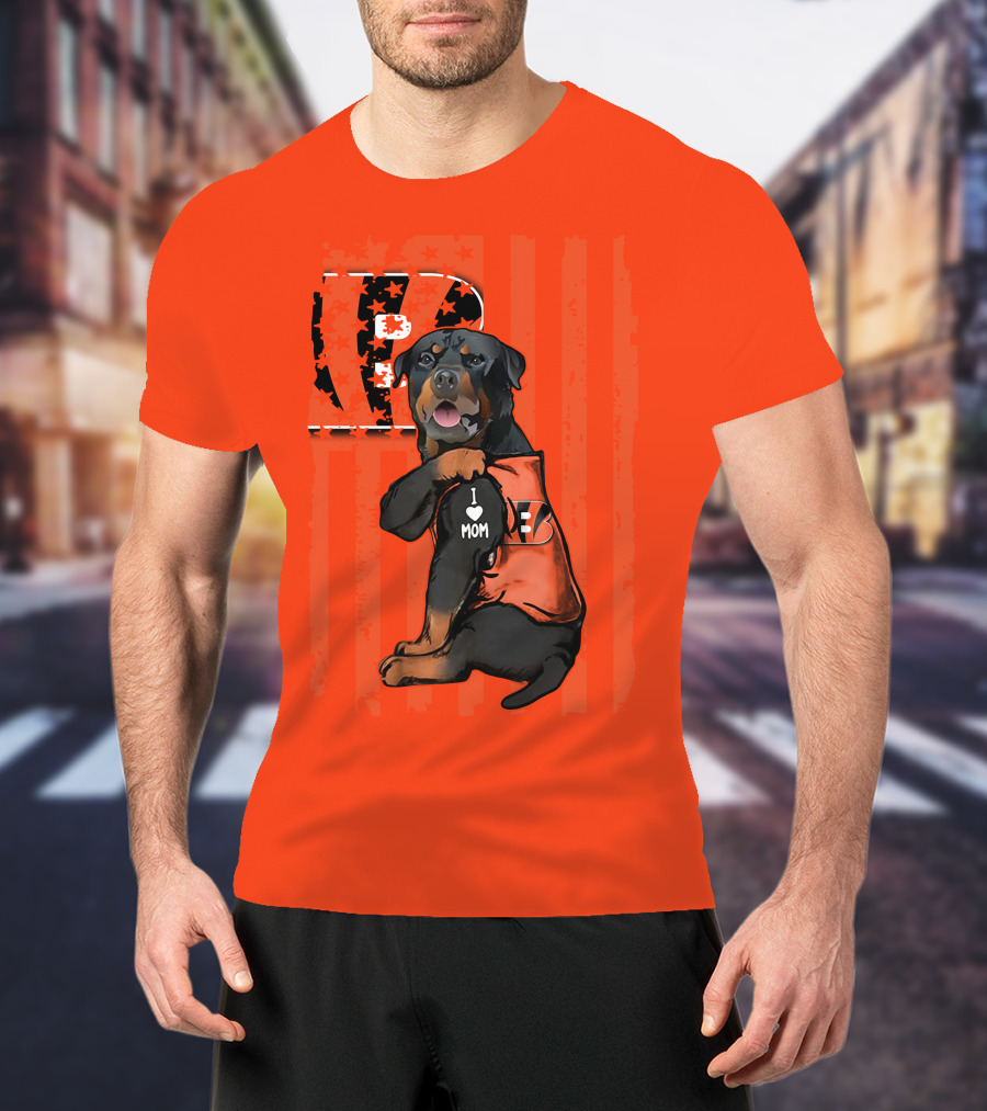 Rottweiler I Love Mom Cincinnati Bengals Bp Usa Flag T-Shirt