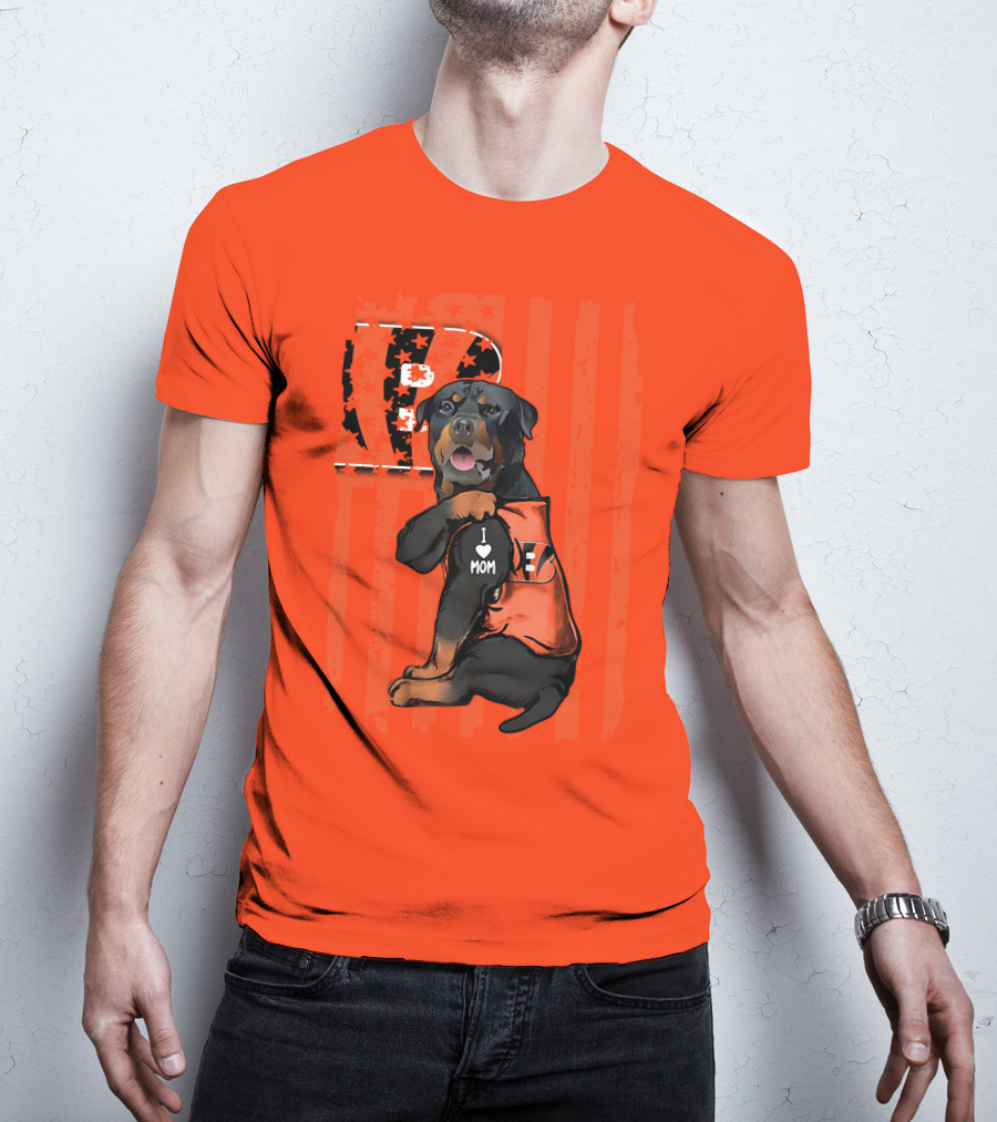 Rottweiler I Love Mom Cincinnati Bengals Bp Usa Flag T-Shirt