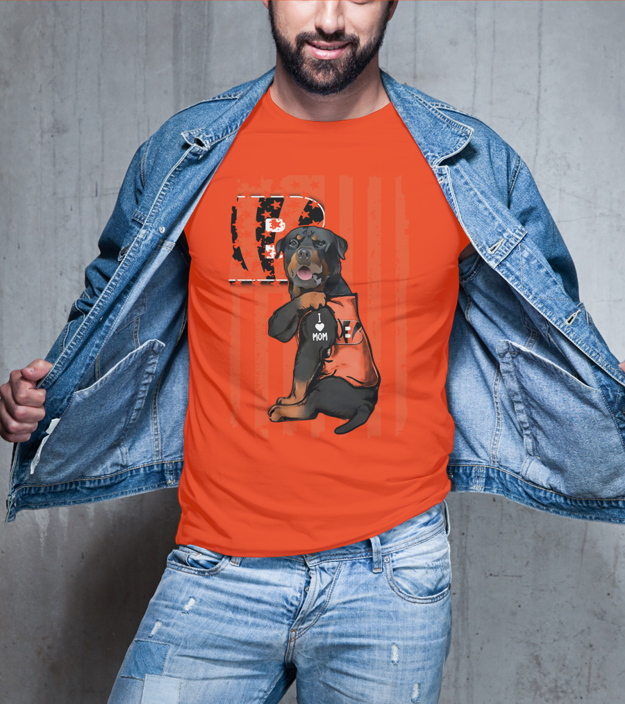 Rottweiler I Love Mom Cincinnati Bengals Bp Usa Flag T-Shirt