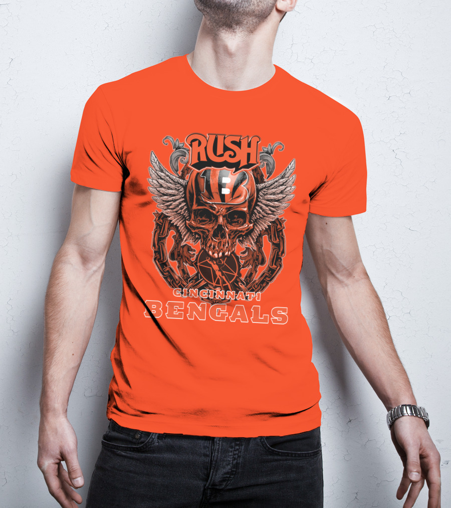 Rush Cincinnati Bengals Helmet Wings Skull T-Shirt