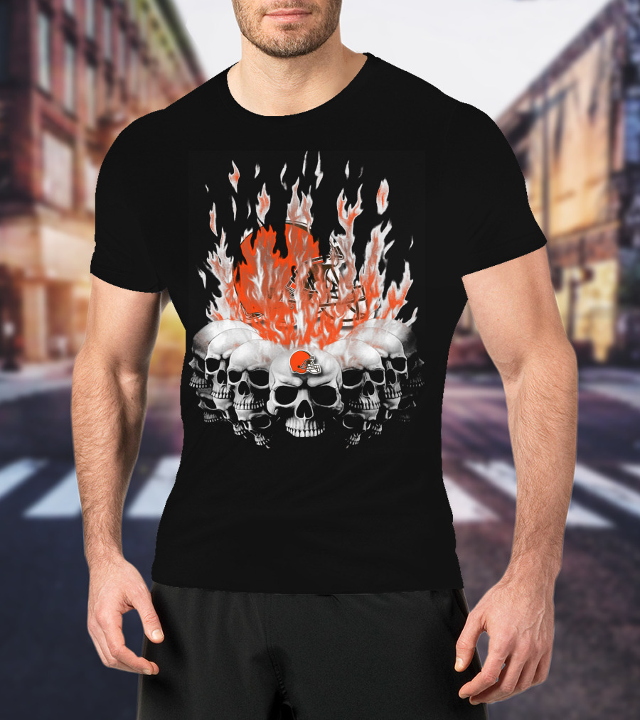 Cleveland Browns 37 Flaming Skull Helmet T-Shirt