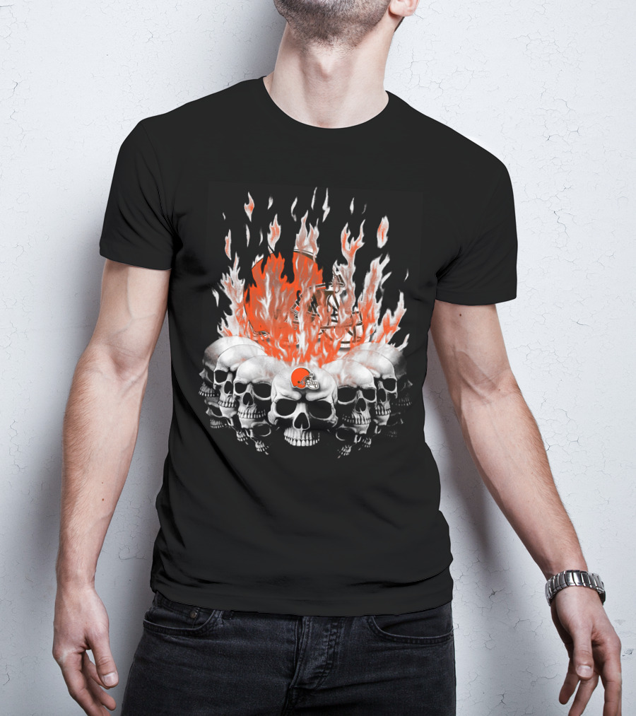 Cleveland Browns 37 Flaming Skull Helmet T-Shirt