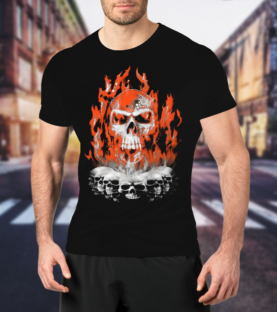Cleveland Browns Skull Fire Helmet 38 T-Shirt