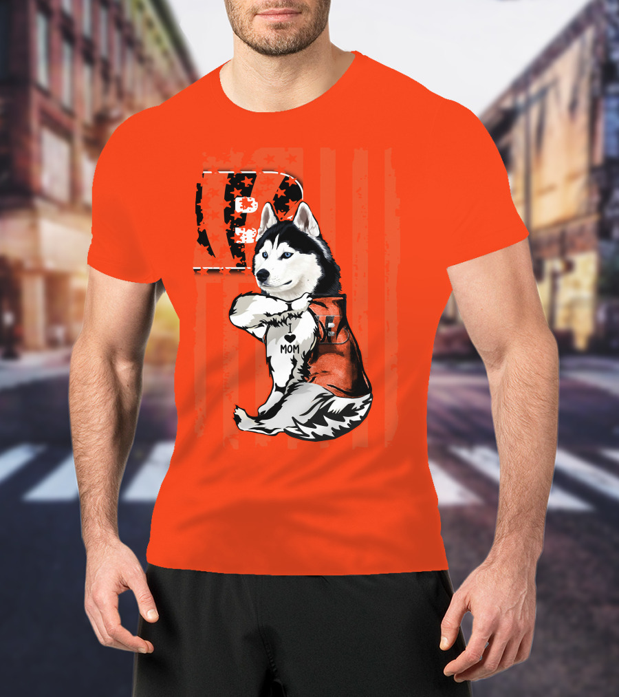 Cincinnati Bengals Siberian Husky I Love Mom Fan T-Shirt