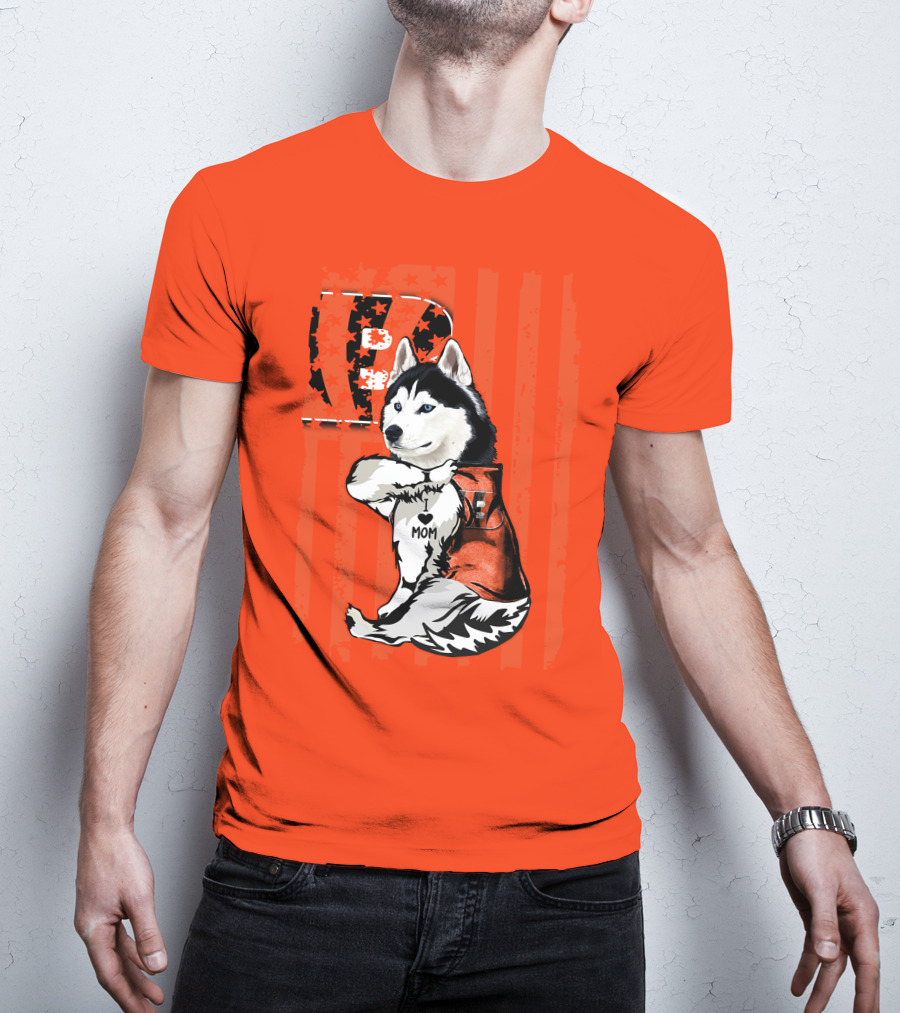 Cincinnati Bengals Siberian Husky I Love Mom Fan T-Shirt