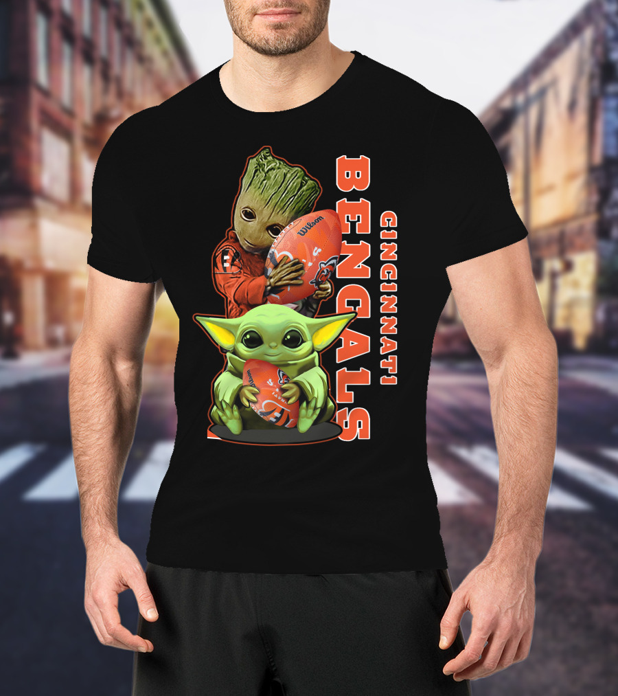 Cincinnati Bengals Baby Yoda Groot Football T-Shirt