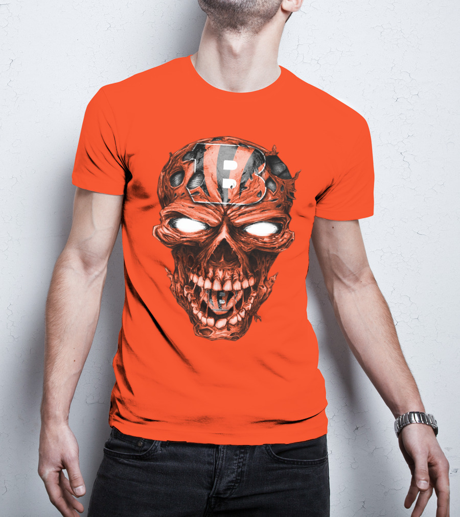 Cincinnati Bengals Skull V2 Creepy Horror Fan Gear T-Shirt