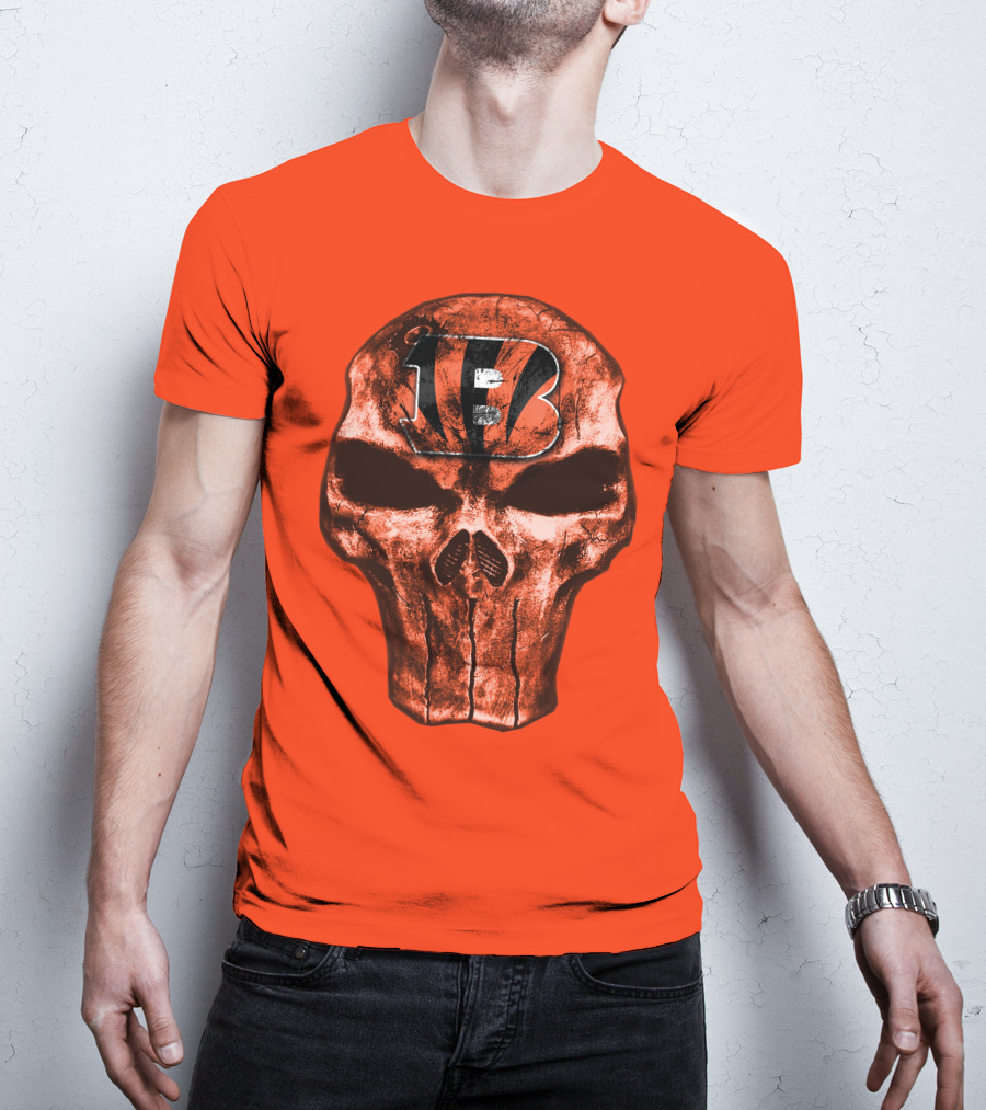 Skull Cincinnati Bengals Logo On Bold Orange T-Shirt