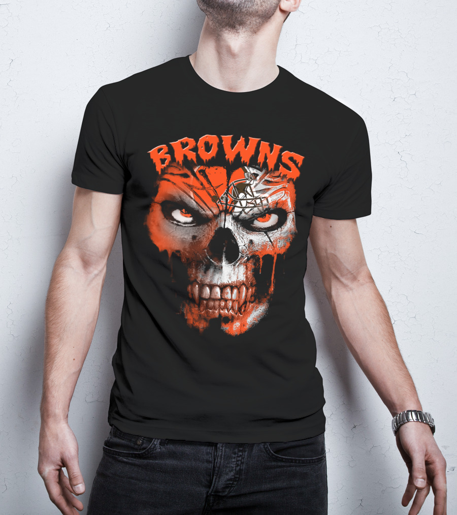 Browns Skull Design With Helmet T-Shirt