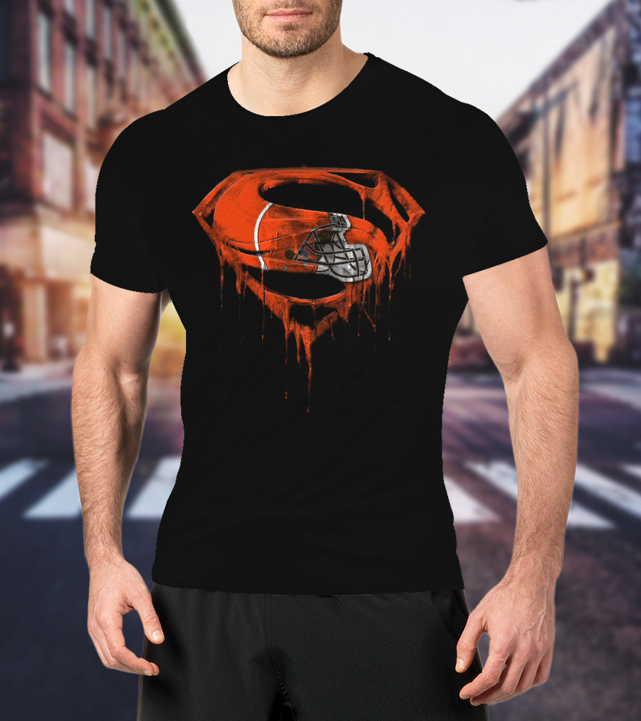 Cleveland Browns Helmet Dripping Superman Logo T-Shirt