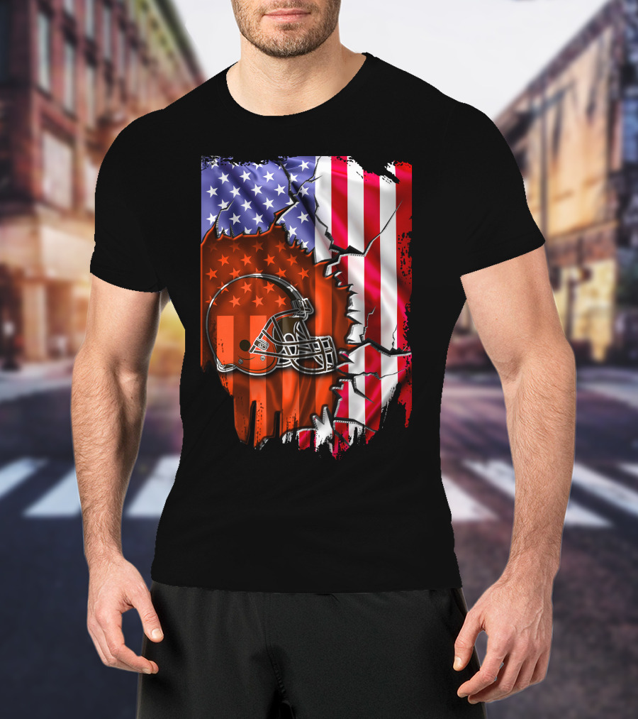 Cleveland Browns Helmet American Flag T-Shirt