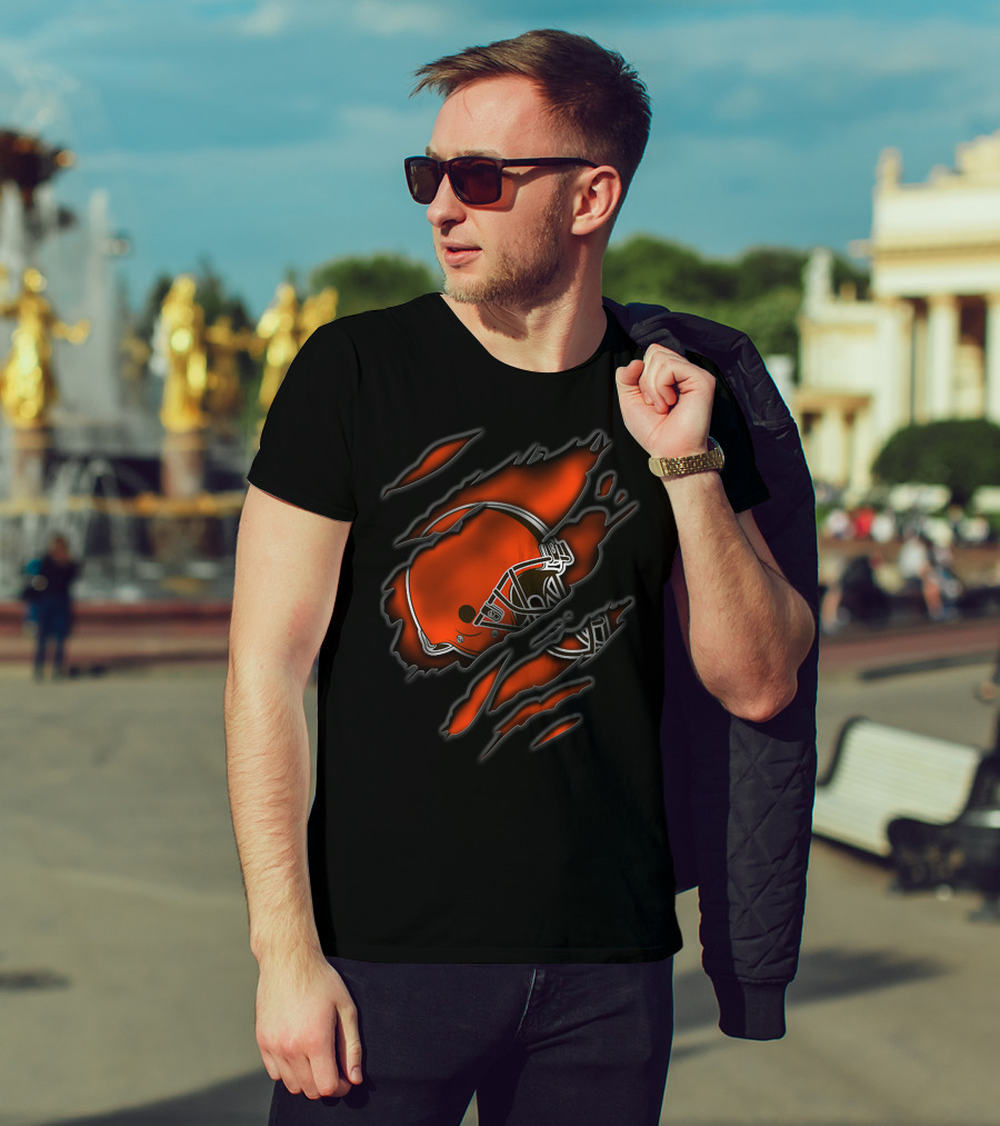 Torn Cleveland Browns Helmet T-Shirt