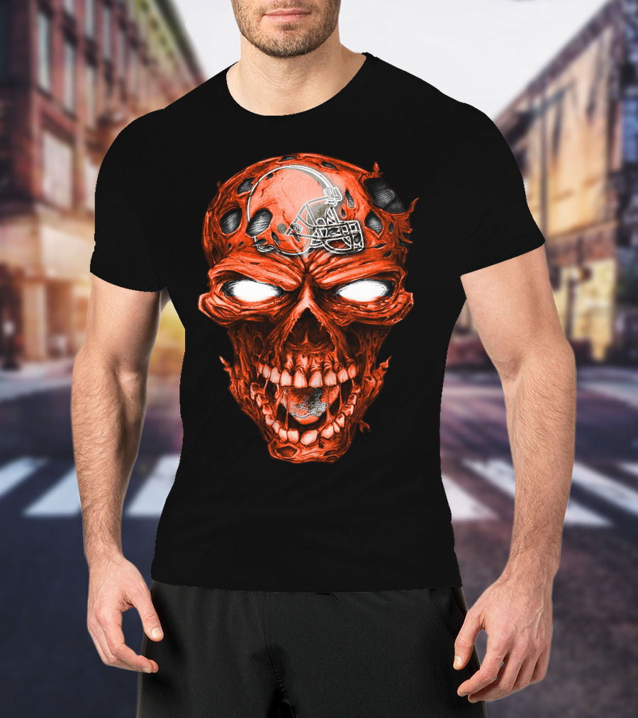 Cleveland Browns Skull With Football Helmet T-Shirt