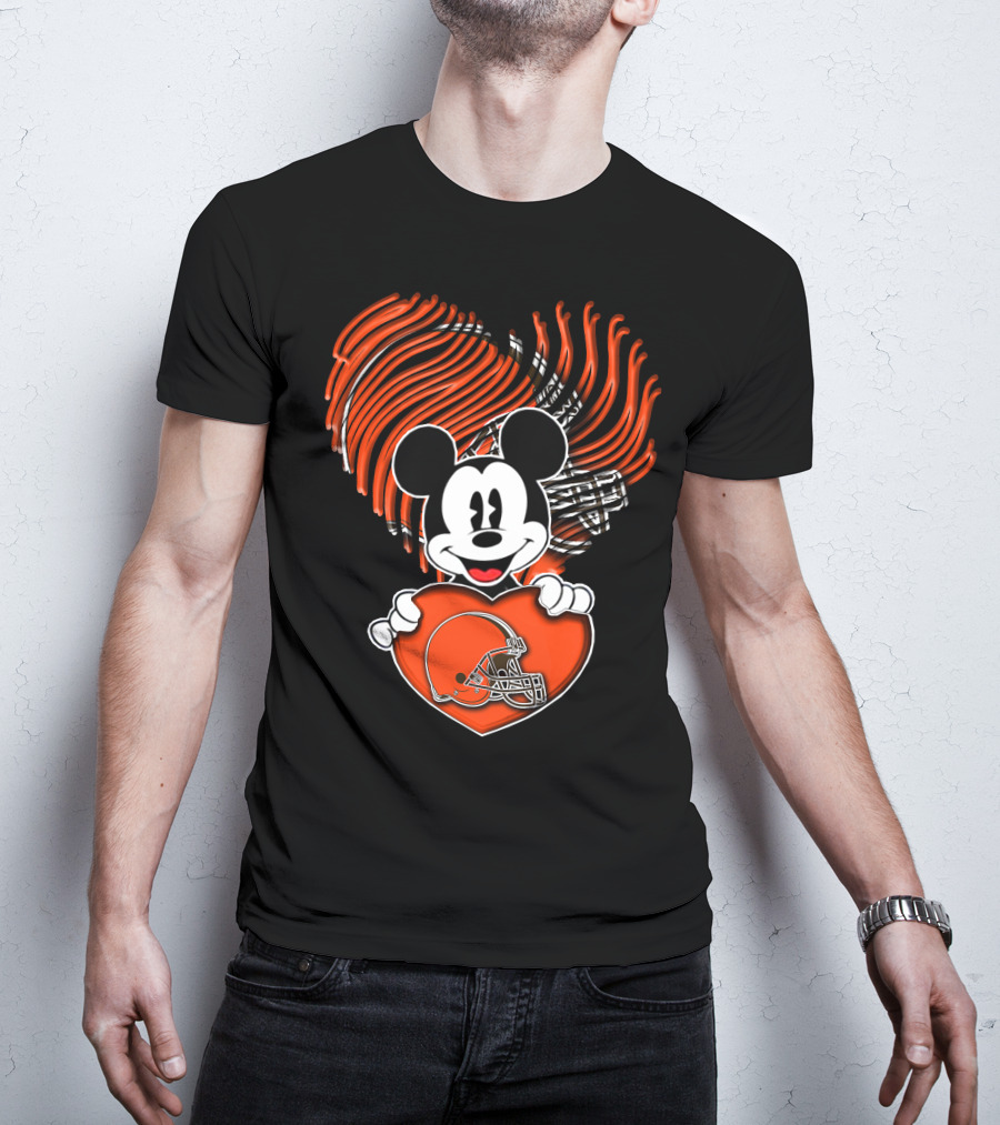 Mick Holding Cleveland Browns Heart Fingerprint Background T-Shirt