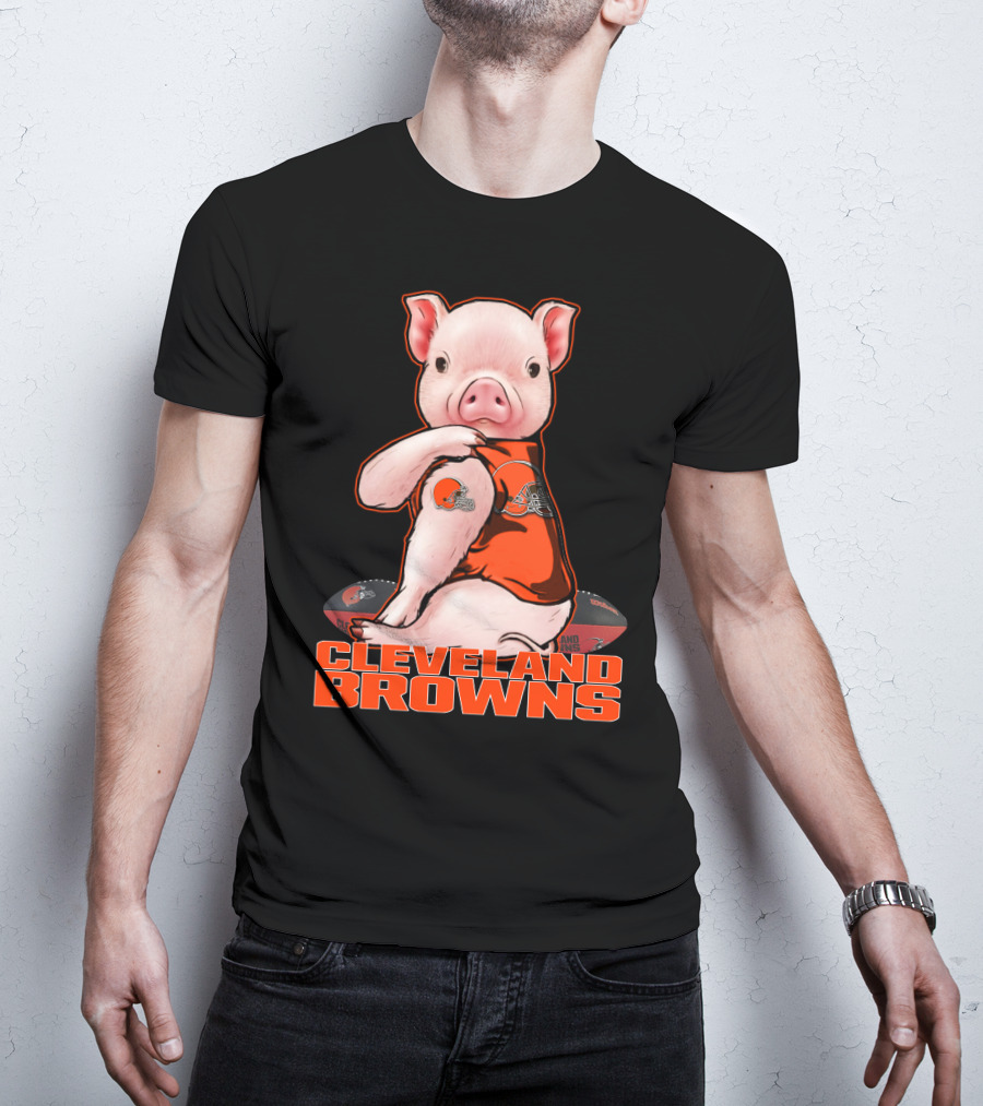 Cleveland Browns Pig With Team Logo Jersey And Football T-Shirt