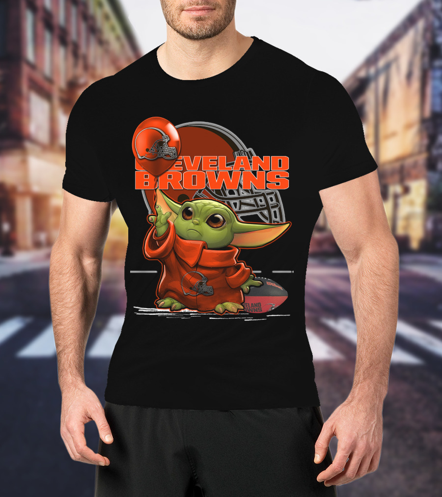 Yoda CLEVELAND BROWNS Football Helmet And Baby Yoda In Jersey T-Shirt