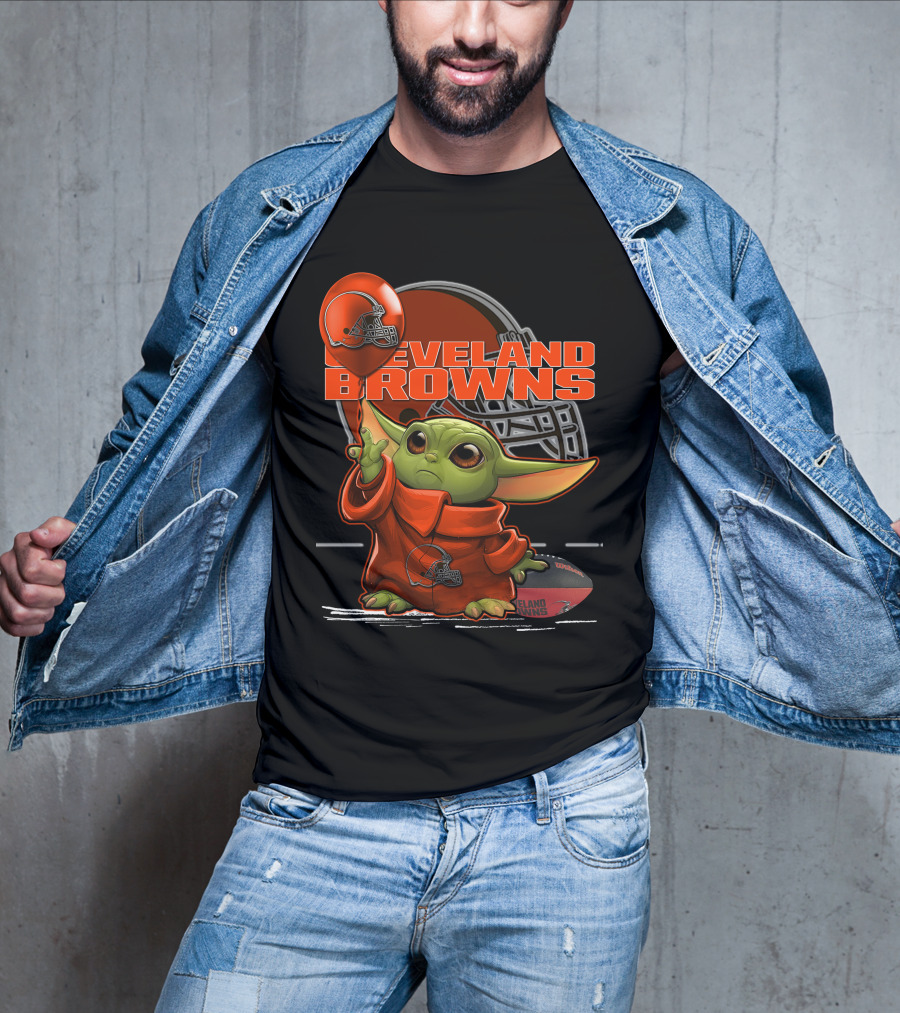 Yoda CLEVELAND BROWNS Football Helmet And Baby Yoda In Jersey T-Shirt