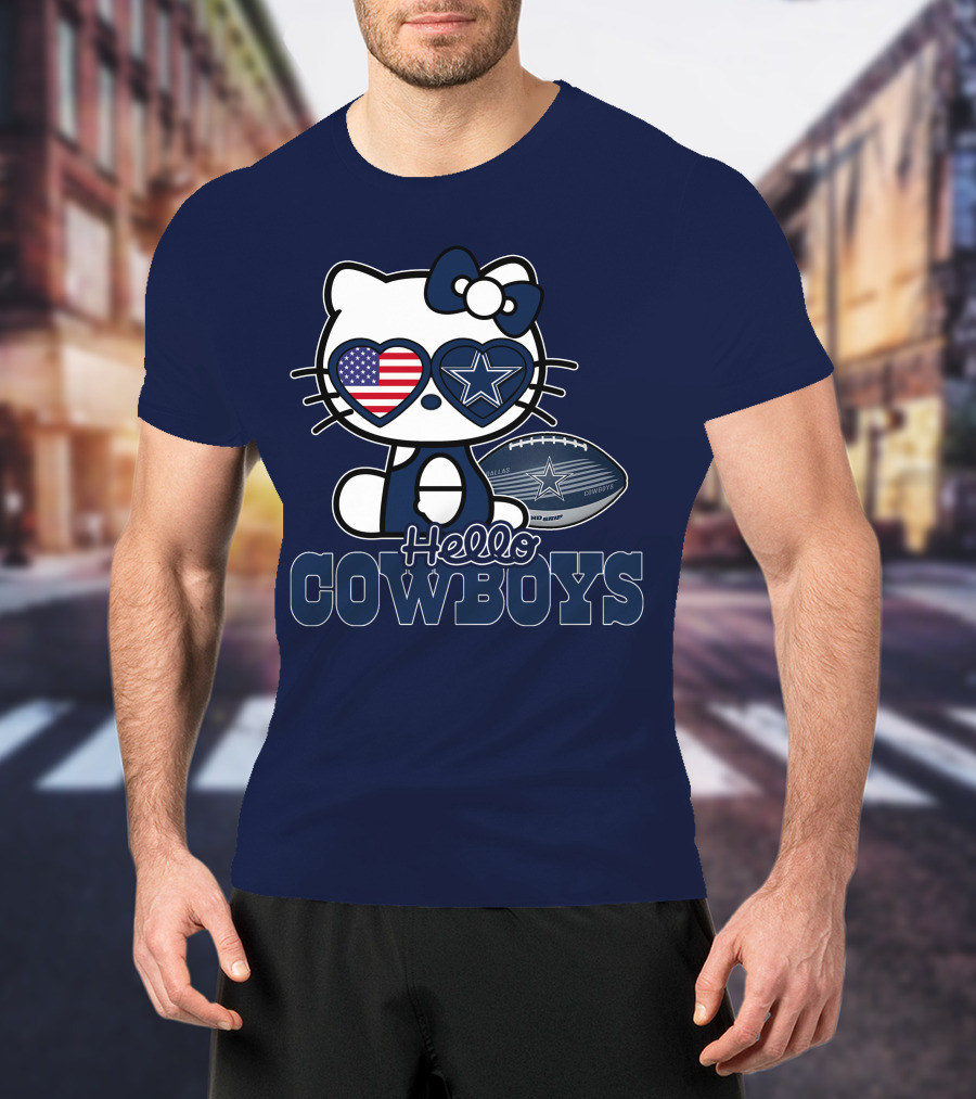 Hellokitty Hello Cowboys Dallas Football Stars USA Flag Glasses Football T-Shirt