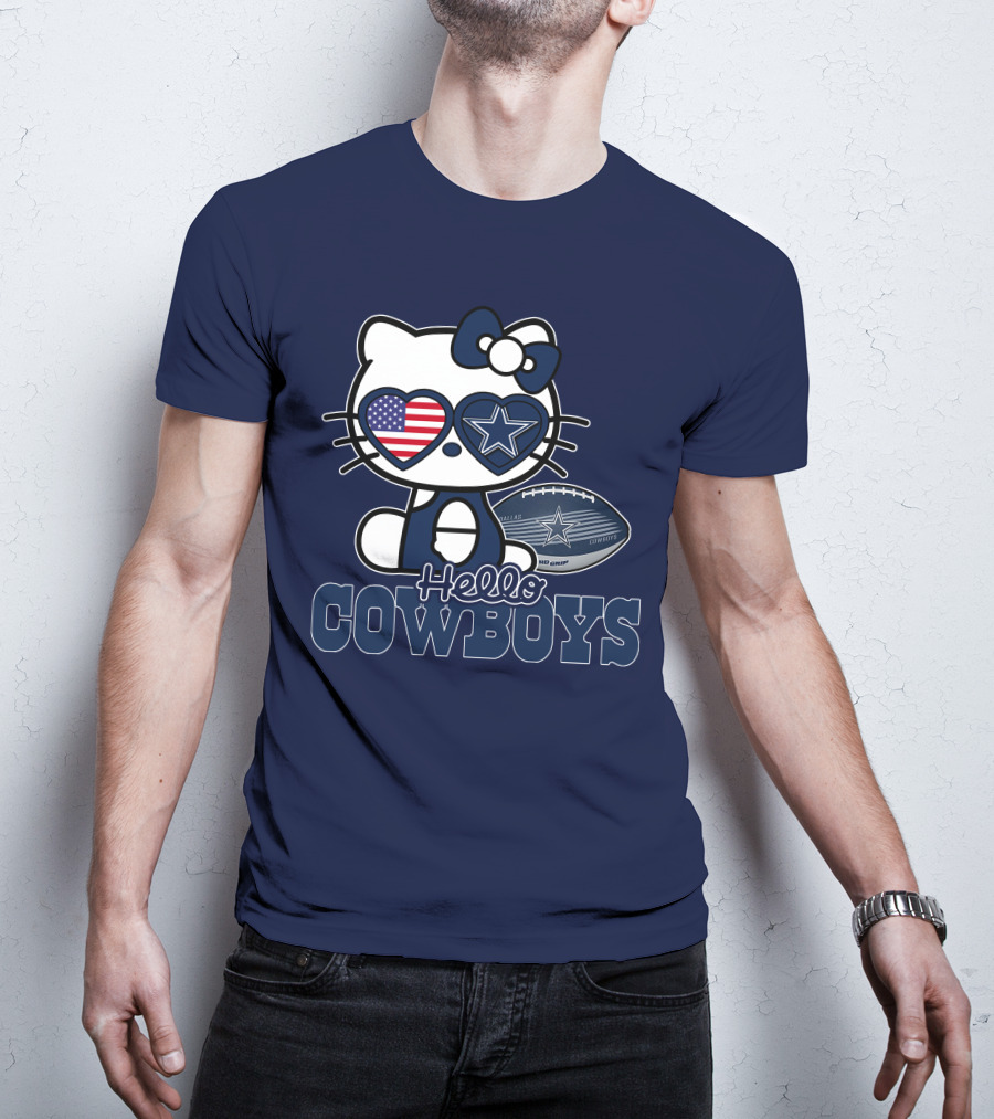 Hellokitty Hello Cowboys Dallas Football Stars USA Flag Glasses Football T-Shirt