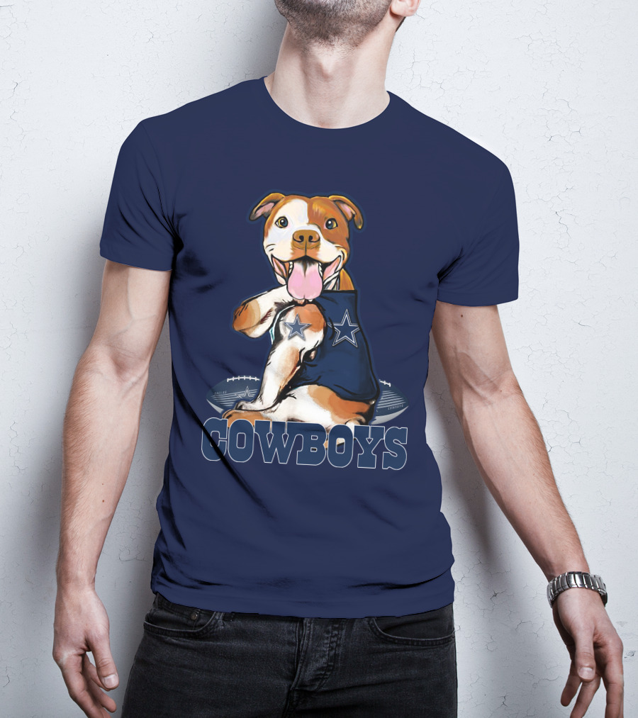 Pittbull Dallas Cowboys Pitbull Wearing Cowboys Jersey With Footballs T-Shirt