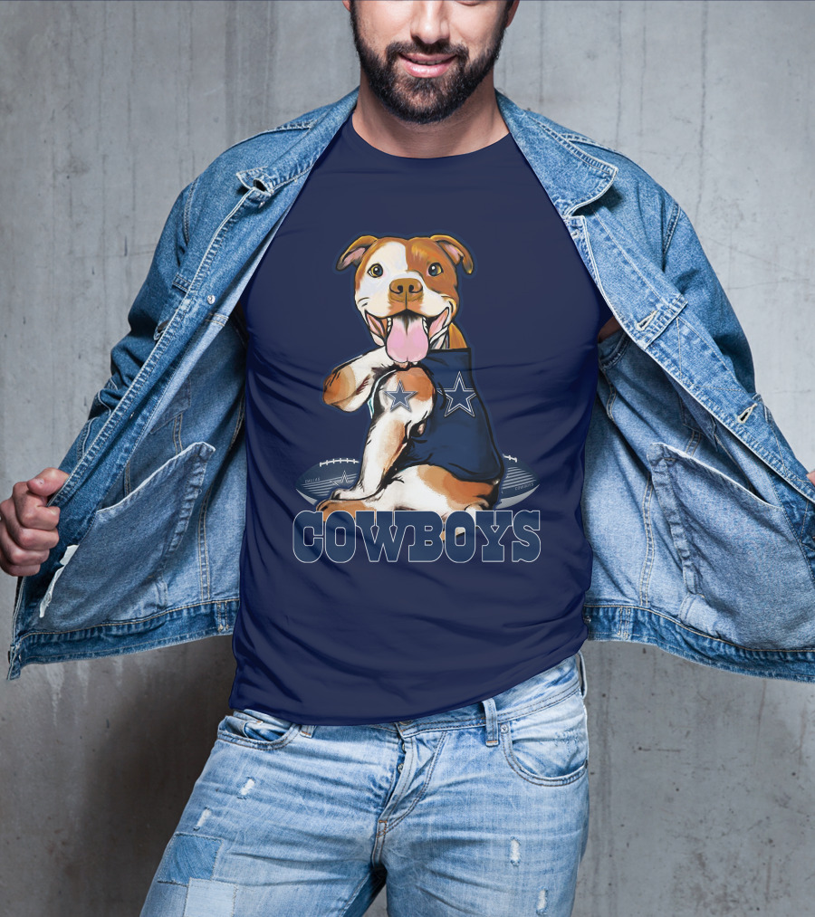 Pittbull Dallas Cowboys Pitbull Wearing Cowboys Jersey With Footballs T-Shirt