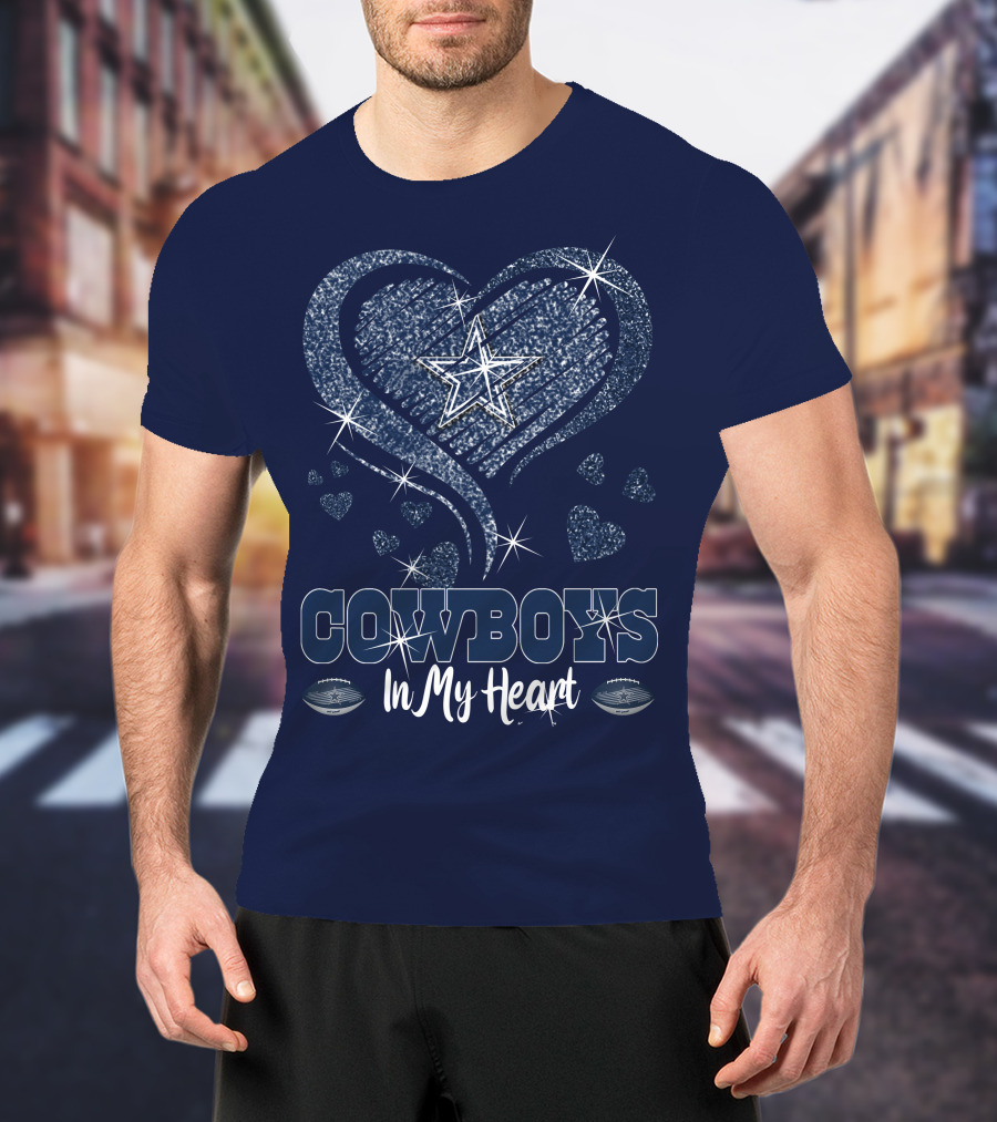 COWBOYS In My Heart Dallas Star And Glitter Hearts T-Shirt