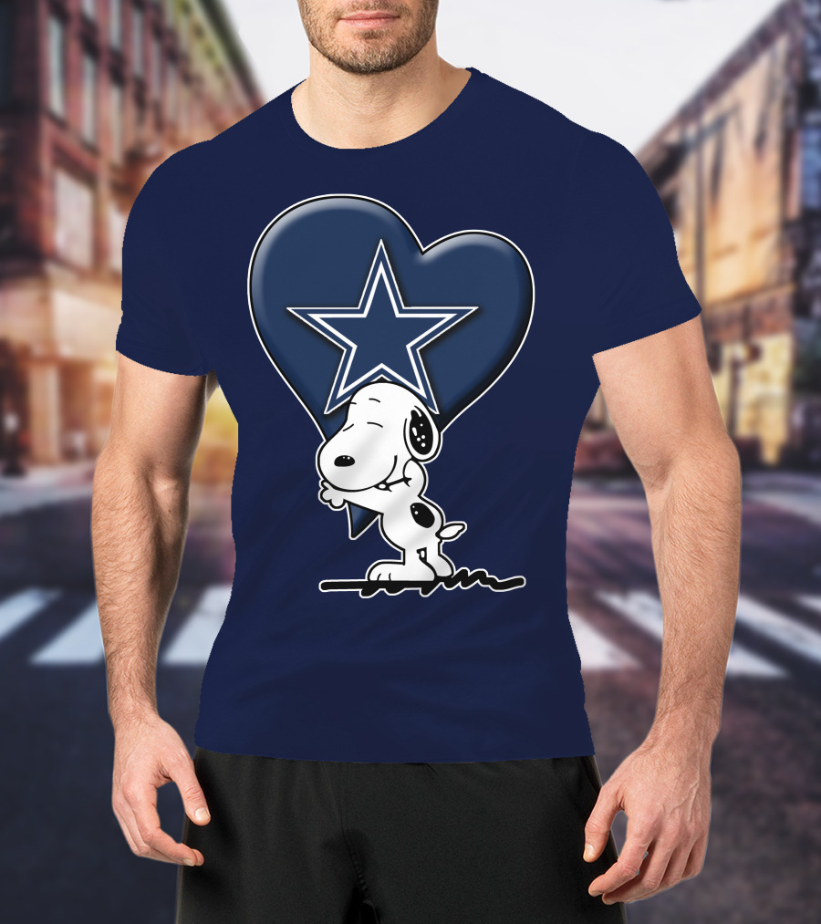 Snoopy Hugging Heart With Dallas Cowboys Star T-Shirt
