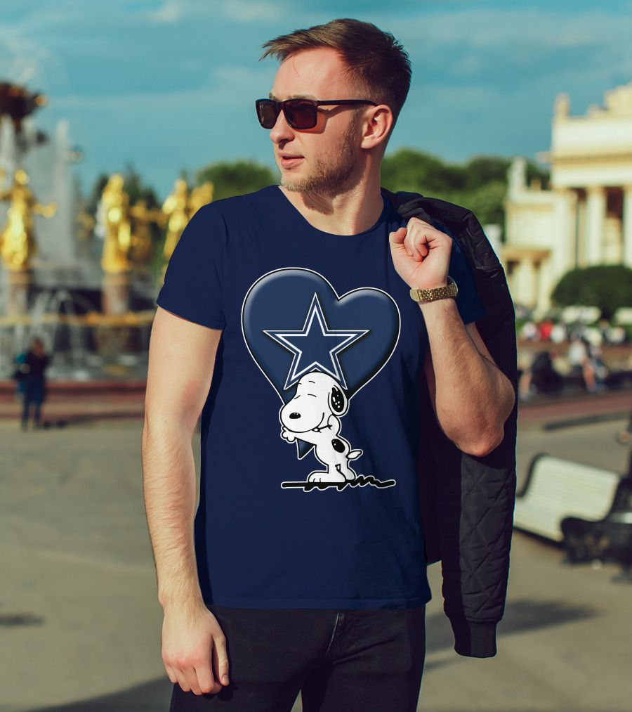 Snoopy Hugging Heart With Dallas Cowboys Star T-Shirt