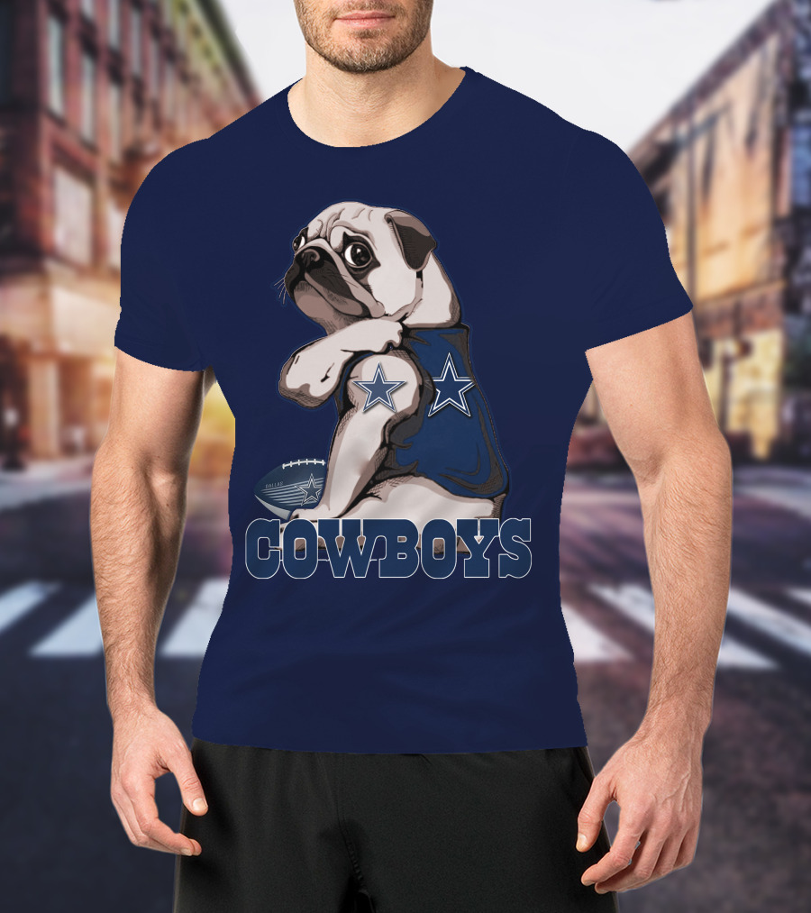 Pug In Dallas Cowboys Star Jersey With Football T-Shirt