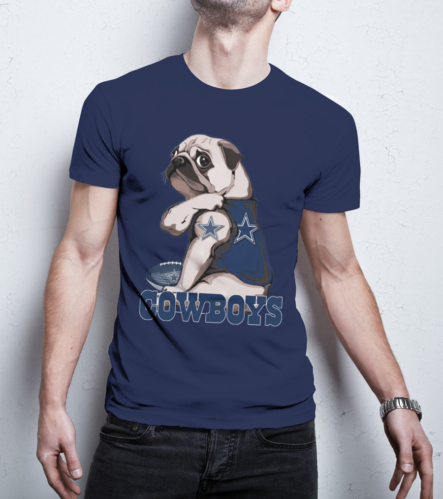 Pug In Dallas Cowboys Star Jersey With Football T-Shirt