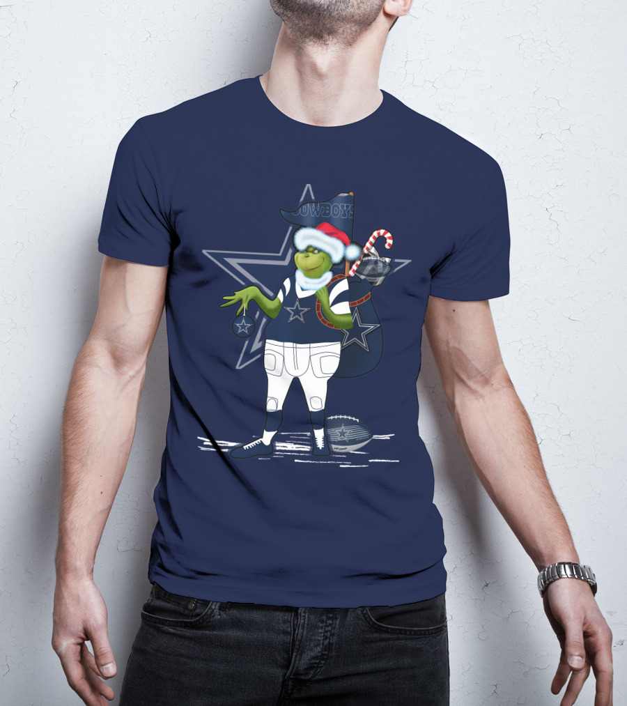 Grinchxmas Dallas Cowboys Holiday Cheer With Starry Football Twist T-Shirt