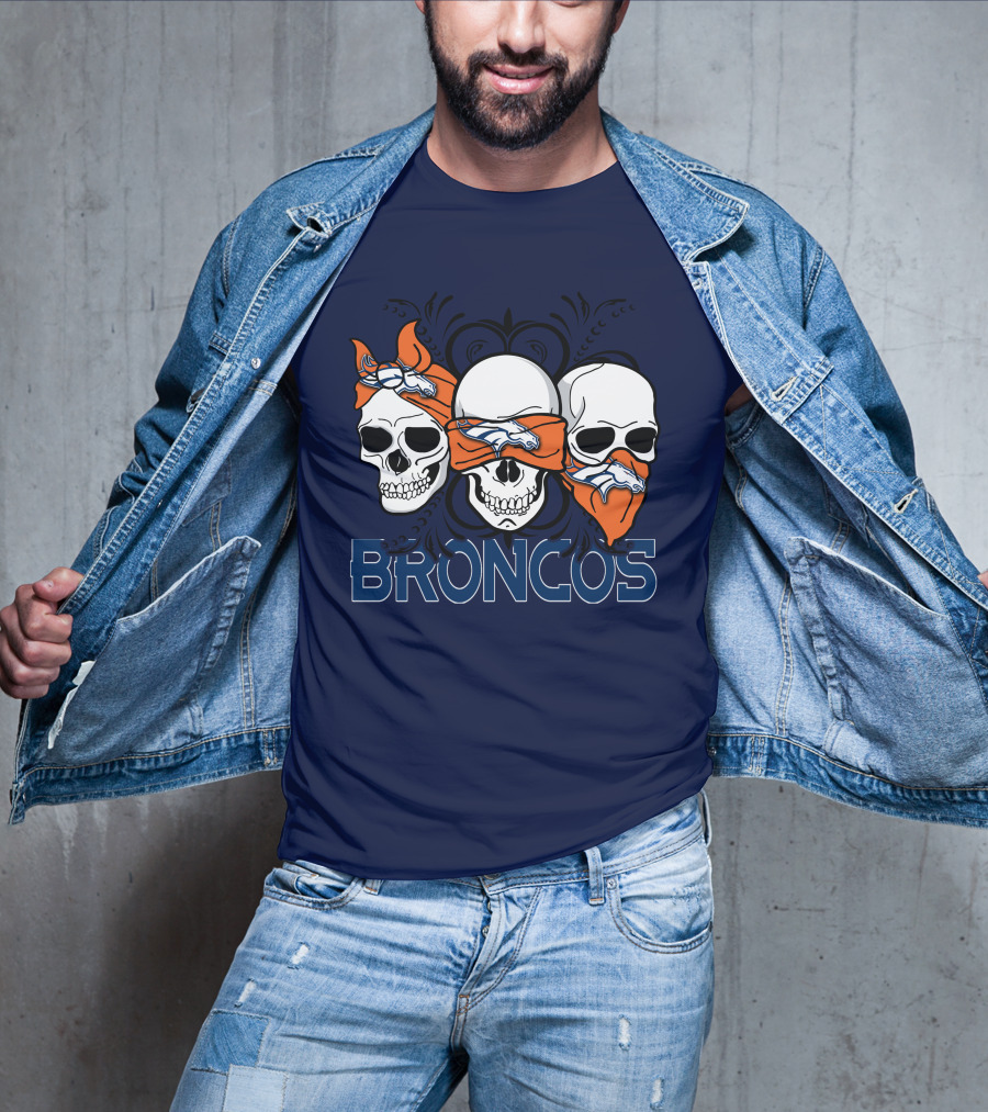 Broncos 3 Skull Bandana Denver Fans T-Shirt