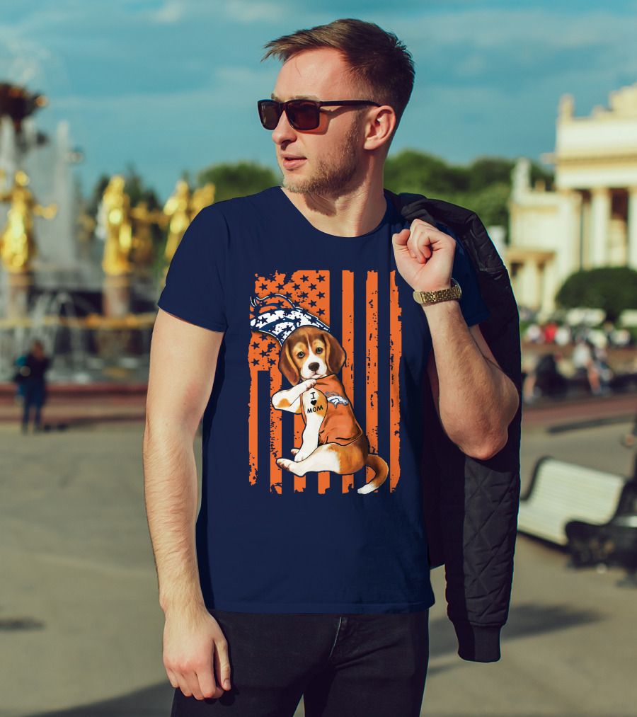 Beagle I Love Mom Denver Broncos T-Shirt