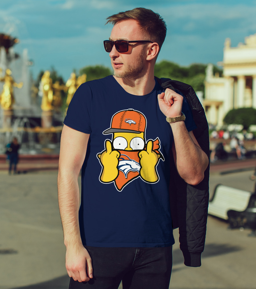 Denver Broncos Homer Simpson Middle Finger Gesture T-Shirt