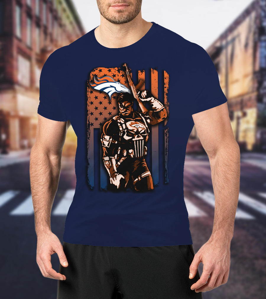 Denver Broncos Punisher Style Patriot T-Shirt