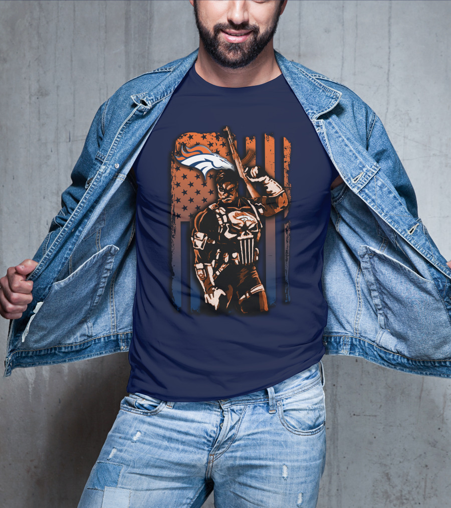 Denver Broncos Punisher Style Patriot T-Shirt