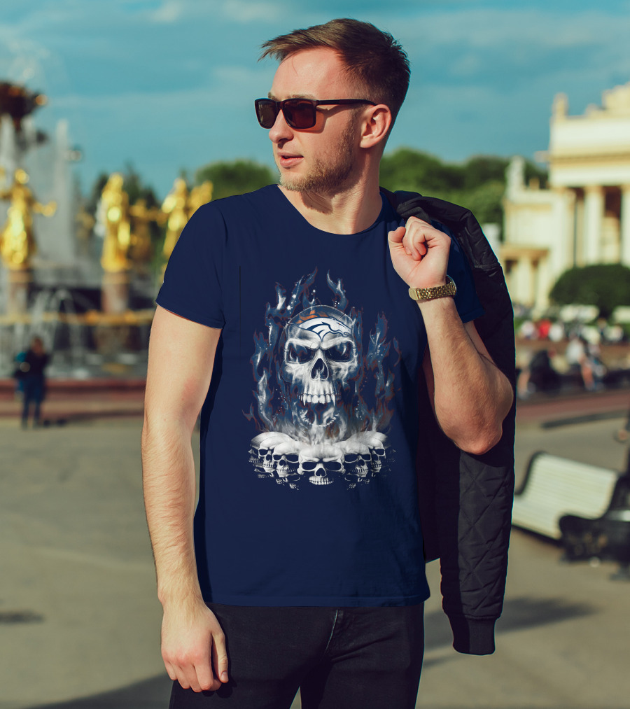 Denver Broncos Flaming Skull T-Shirt
