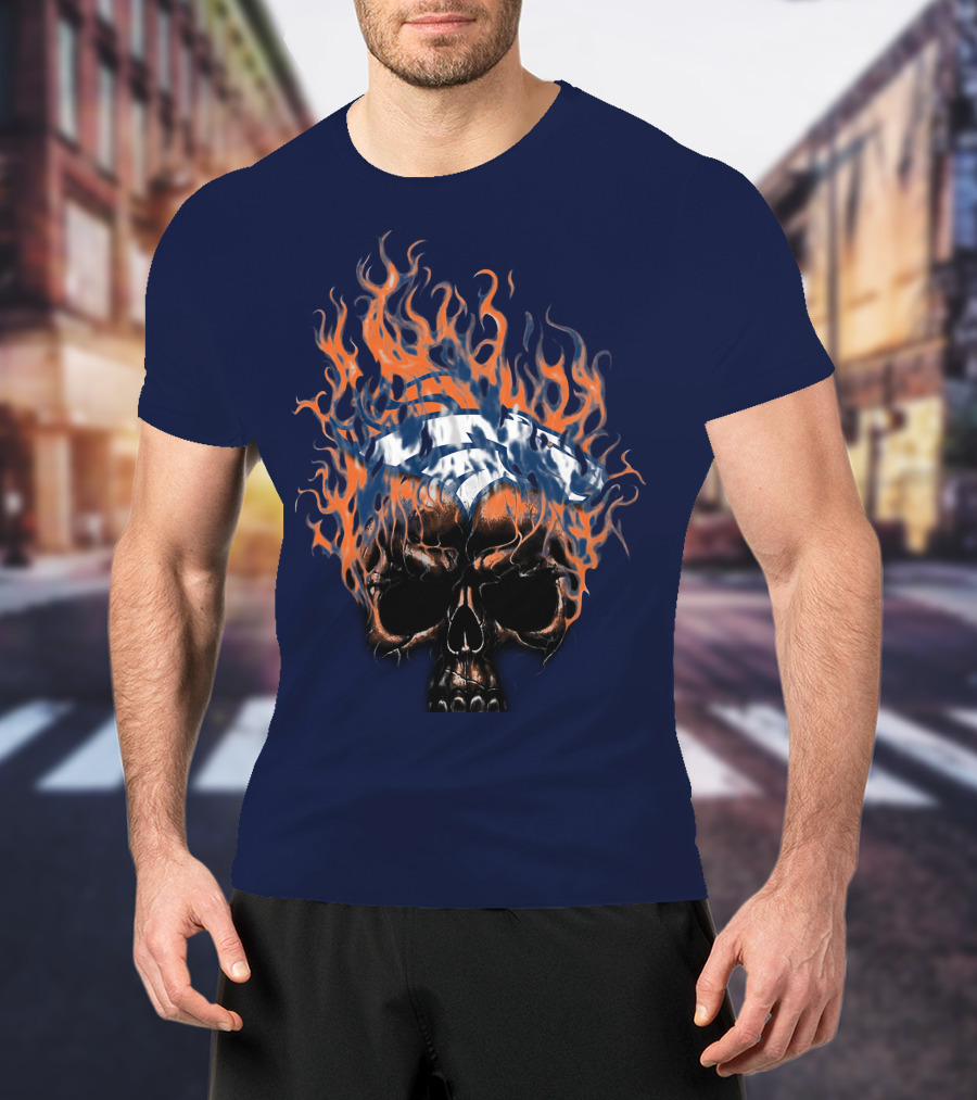 Denver Broncos 37 Fire Skull Flame Helmet T-Shirt