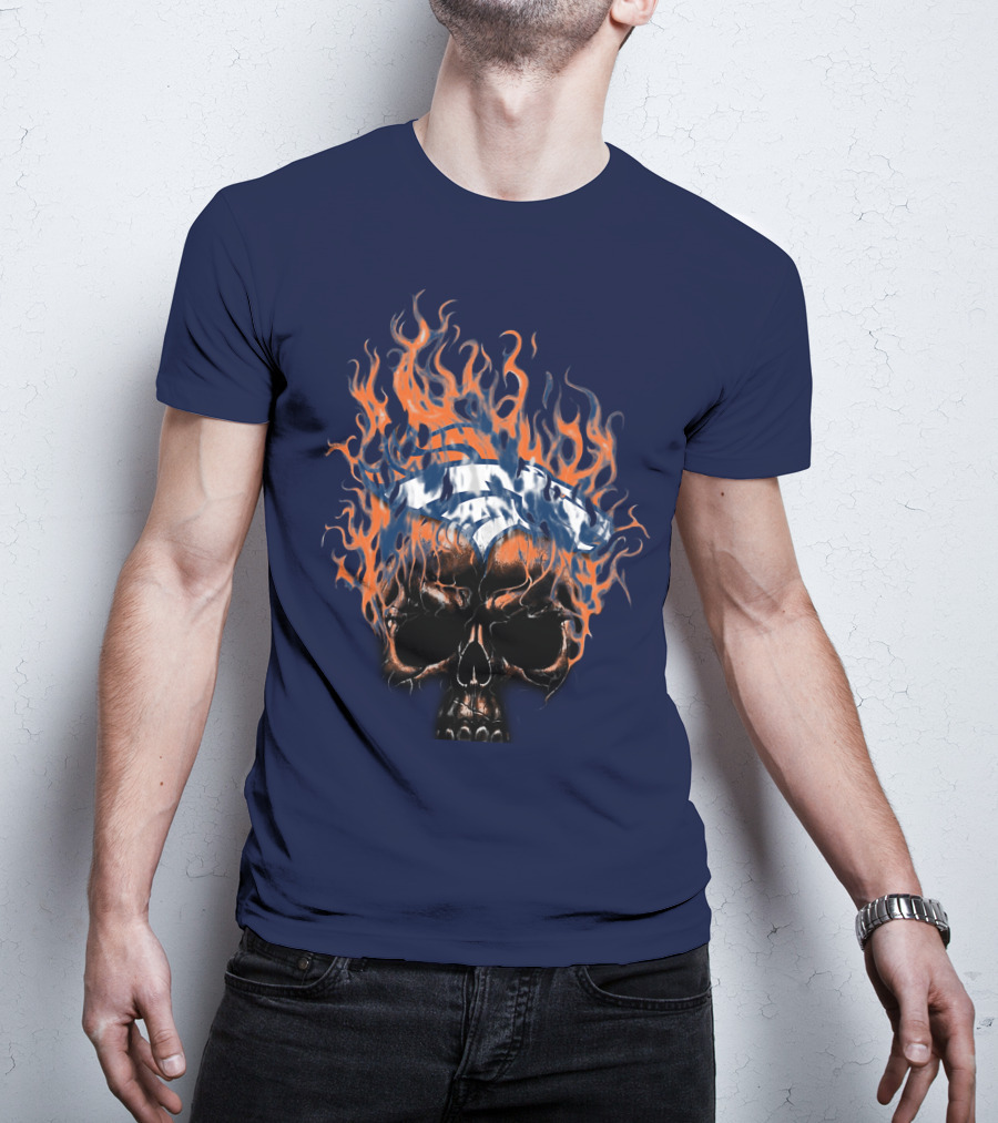 Denver Broncos 37 Fire Skull Flame Helmet T-Shirt