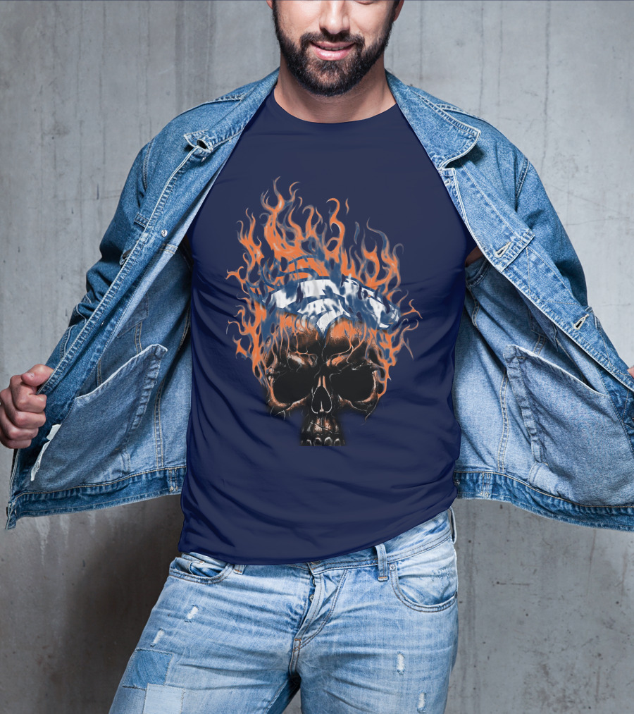 Denver Broncos 37 Fire Skull Flame Helmet T-Shirt